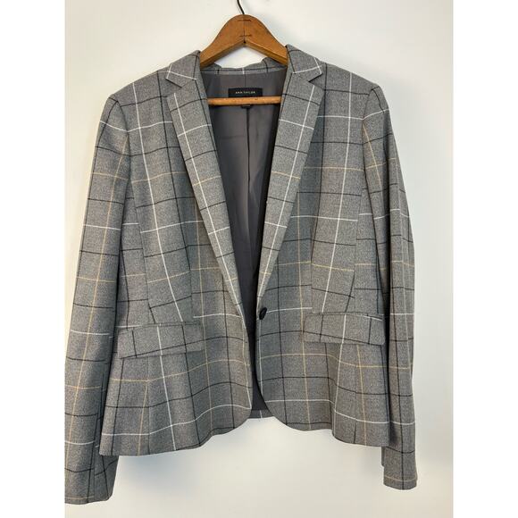 Ann Taylor Blazer Womens 8 Gray Windowpane Plaid Single Breasted Classic - Picture 9 of 11